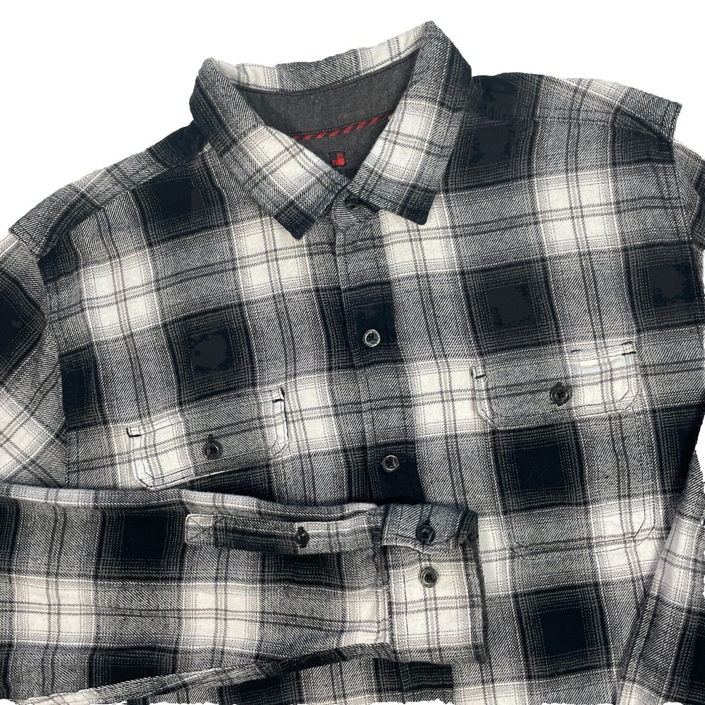 Woolrich Lumberjack Flannel Button Up Shirt Hunting Black Gray White Size XL